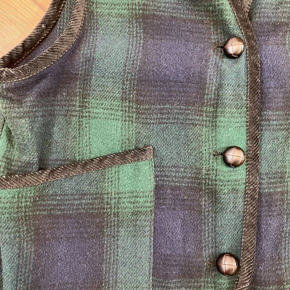 Jay Peters Vintage Green/Navy Tartan Plaid Print Button-up Vest Size L - Picture 7 of 8